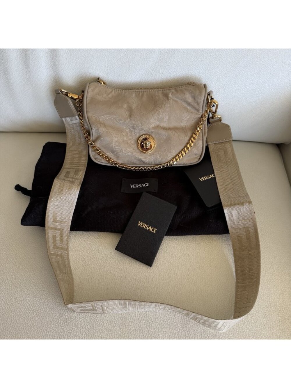 NEW VERSACE HOBO MEDUSA HEAD FLORAL SHOULDER BAG Beige
